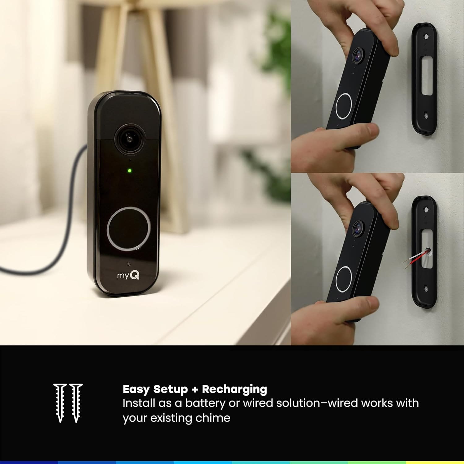 Chamberlain myQ Video Doorbell | 2K Camera, Battery/Wired, Color Night Vision, Live with 2-Way Talk, Motion Detection & Real-Time Alerts - Image 2