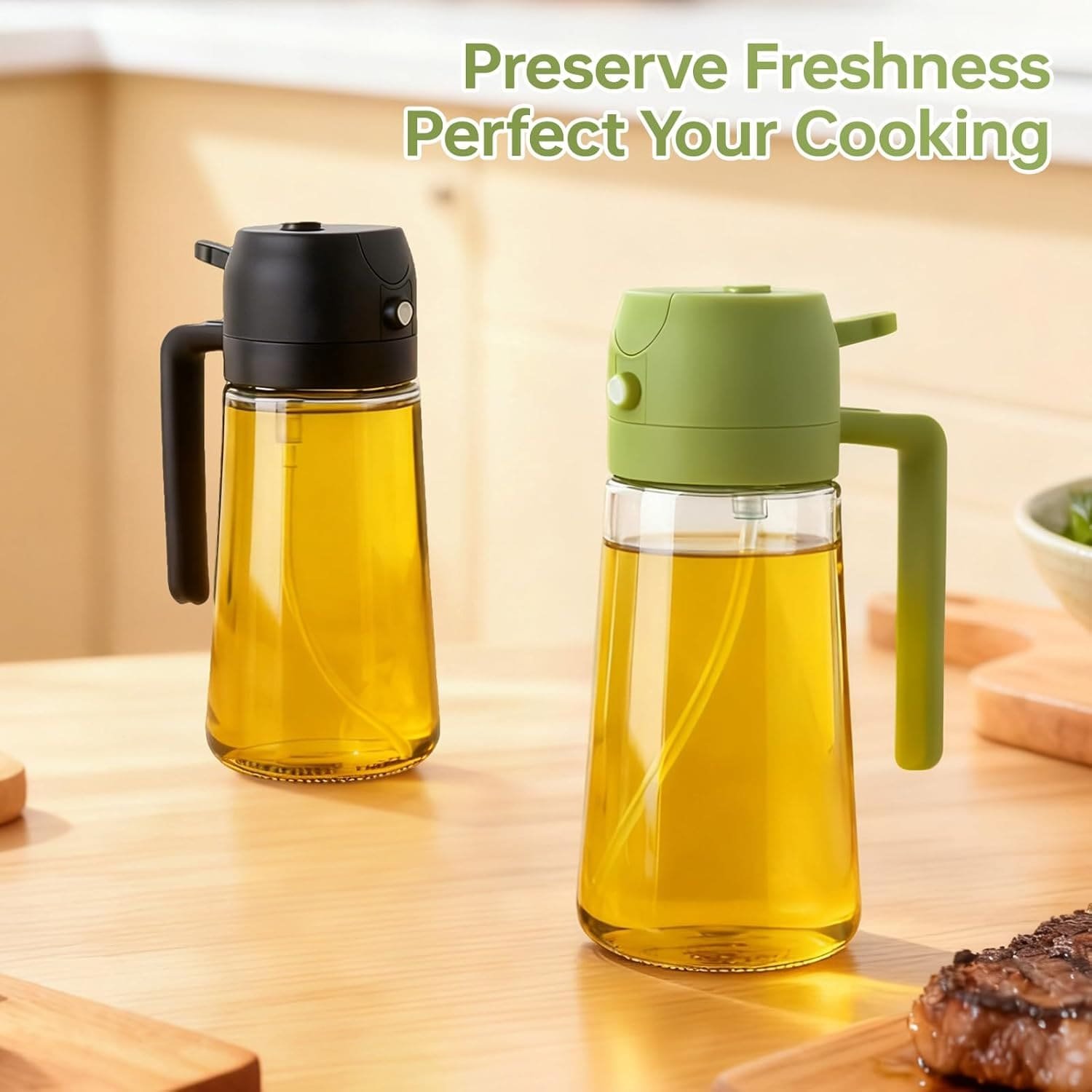 RMNJPW 2Pcs Glass Oil Sprayer for Cooking 16oz/470ml, Kitchen Gadget for Air Fryer, Salad, BBQ, Frying - Image 2